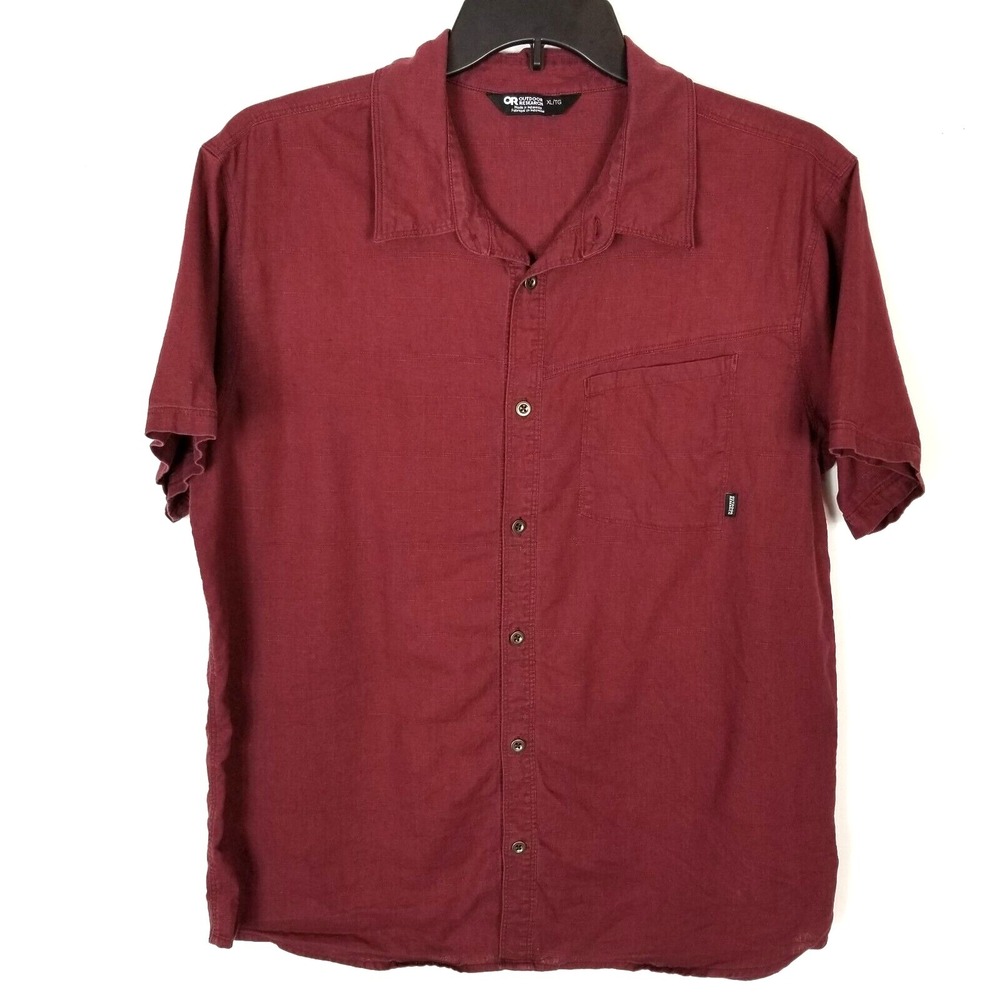 Outdoor Research Men Organic Cotton Button Shirt Size XL‎ Maroon  Short Sleeve